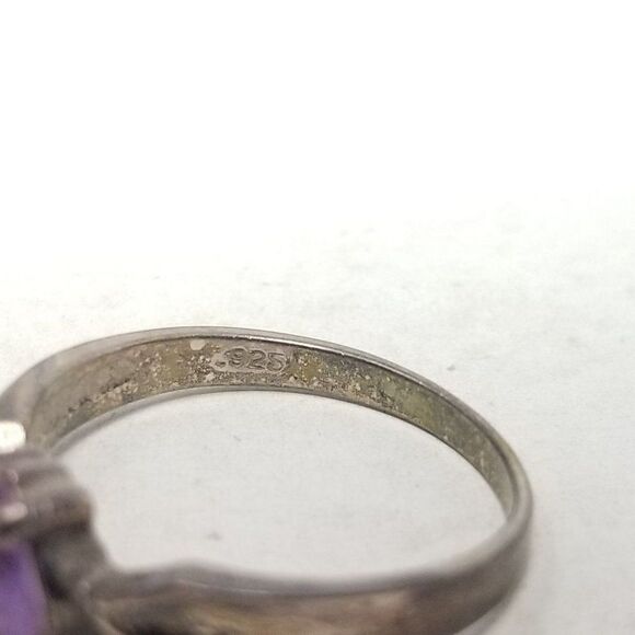 Vintage Sterling Silver Purple Heart Solitaire Ring, Size 6 1/2 Band, Estate - Picture 4 of 9